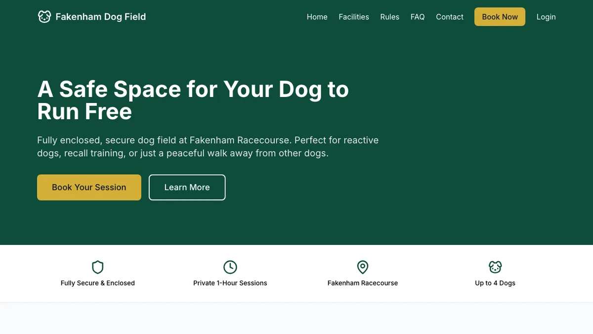 Fakenham Dog Field website screenshot